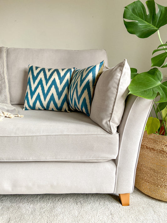 Silk Ikat Cushion Cover, Zigzag Cushion Cover, Blue Silk Ikat Cushion Cover, Decorative Cushion Covers, Cushion Covers, Cushion Cover 40x40
