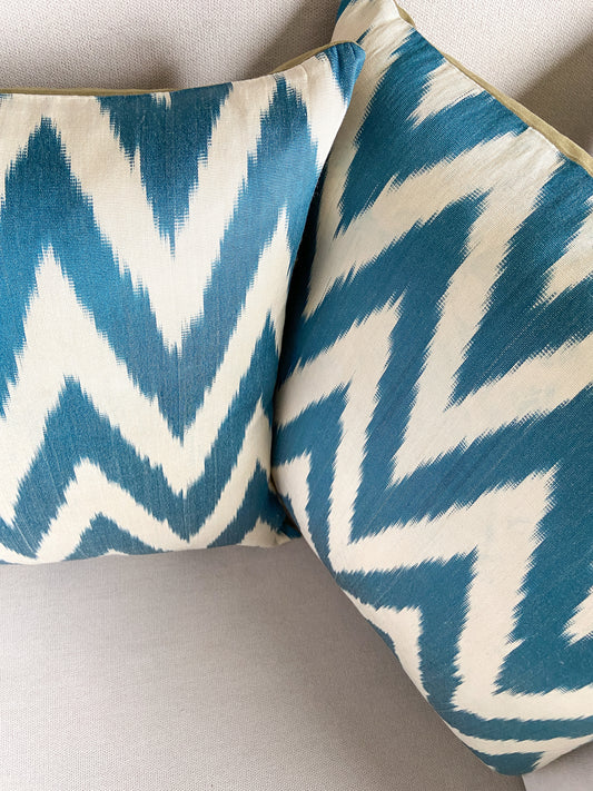 Silk Ikat Cushion Cover, Zigzag Cushion Cover, Blue Silk Ikat Cushion Cover, Decorative Cushion Covers, Cushion Covers, Cushion Cover 40x40