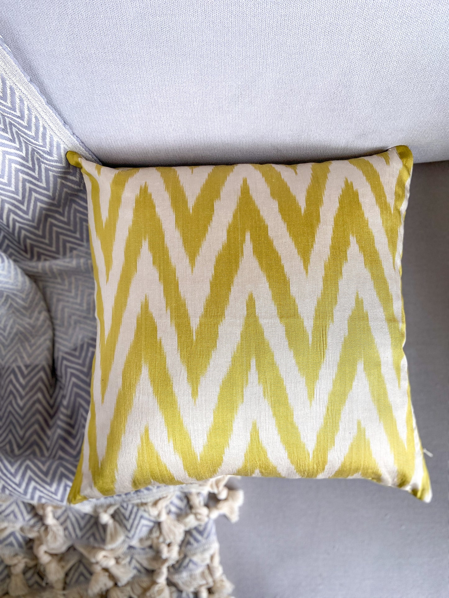 Silk Ikat Cushion Cover, Zigzag Cushion Cover, Yellow Ikat Cushion Cover, Decorative Cushion Covers, Cushion Covers, Cushion Cover 40x40
