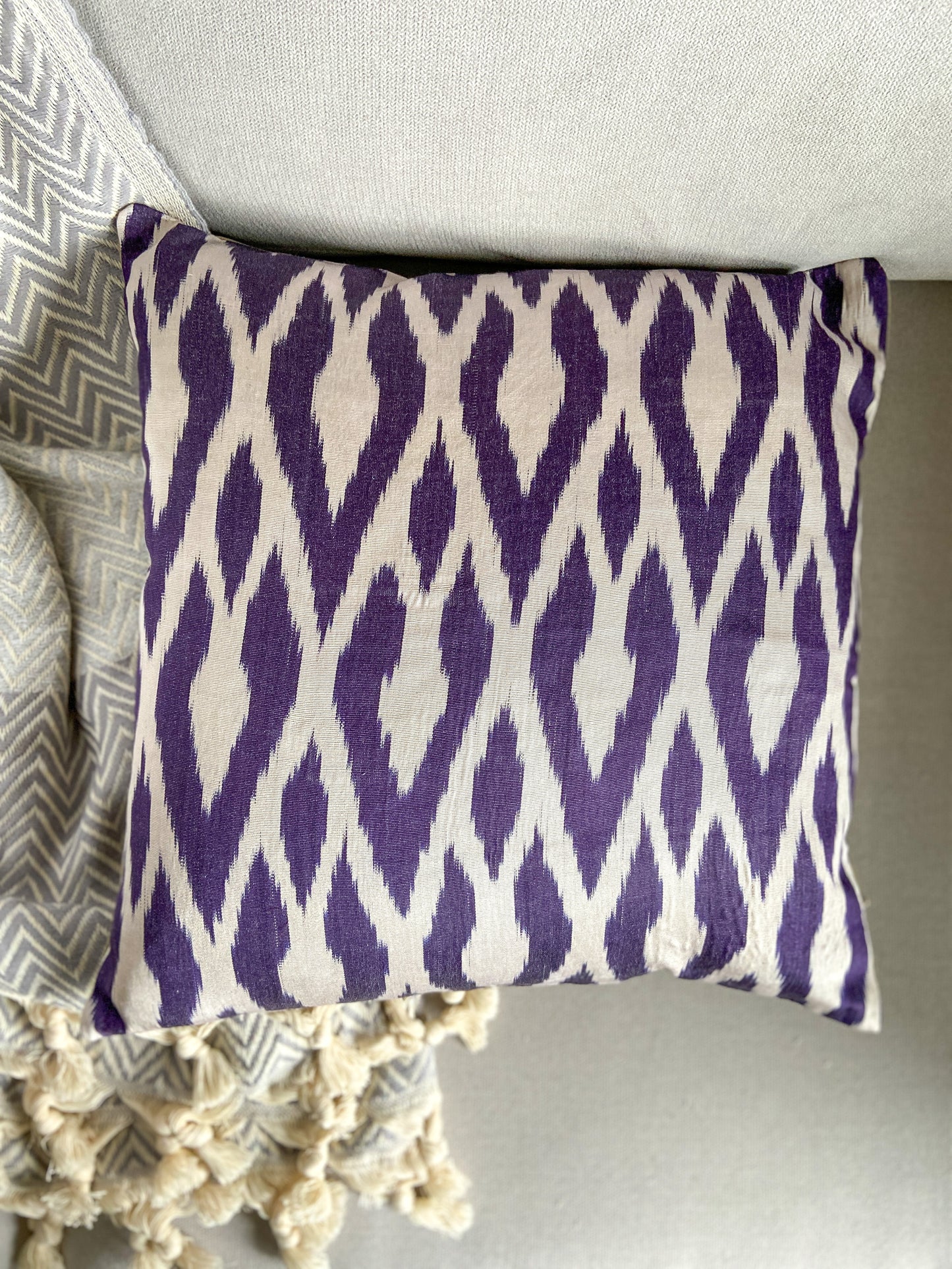 Silk Ikat Cushion Cover, Diamond Cushion Cover, Indigo Cushion Cover, Decorative Cushion Covers, Cushion Covers, Cushion Cover 40x40