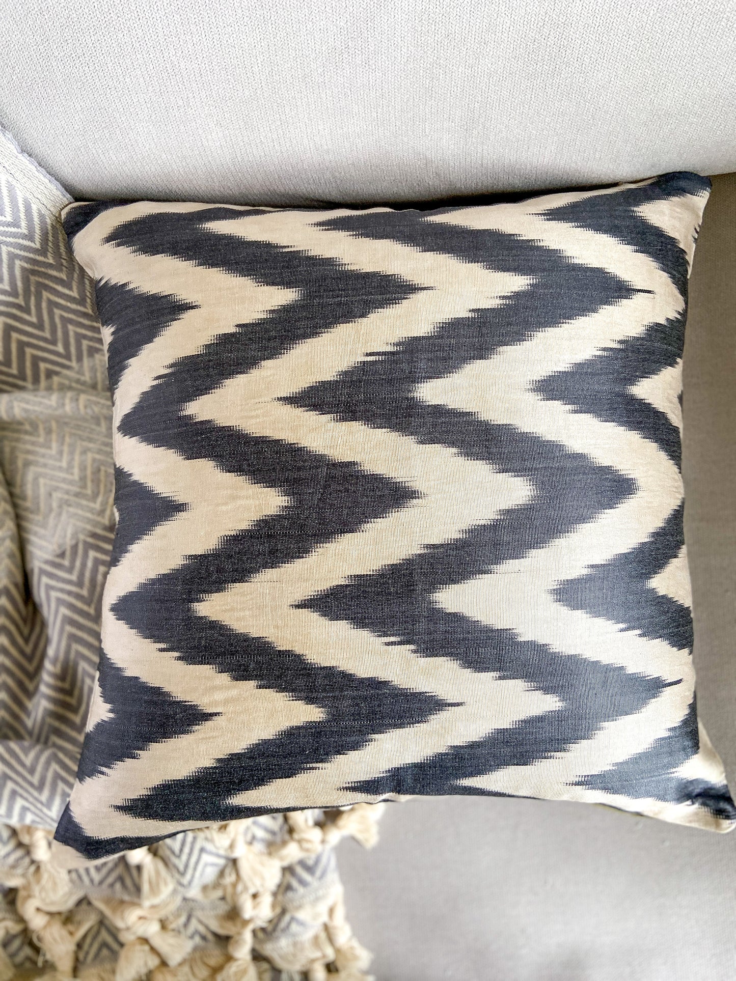 Silk Ikat Cushion Cover, Zigzag Cushion Cover, Black Silk Ikat Cushion Cover, Decorative Cushion Covers, Cushion Covers, Cushion Cover 40x40
