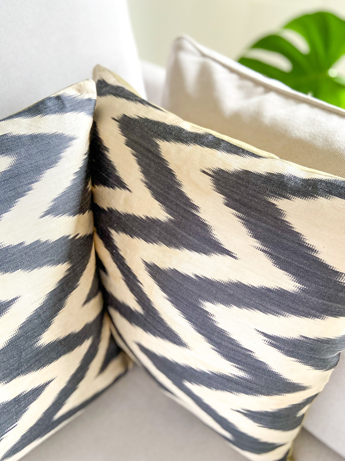 Silk Ikat Cushion Cover, Zigzag Cushion Cover, Black Silk Ikat Cushion Cover, Decorative Cushion Covers, Cushion Covers, Cushion Cover 40x40