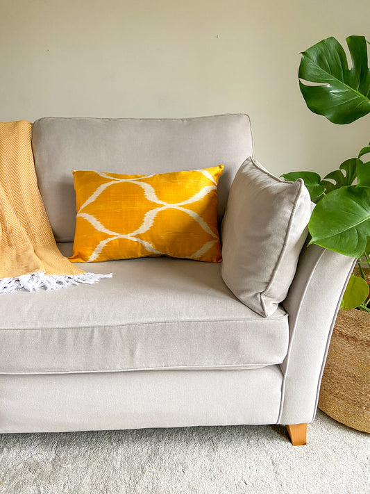 Silk Ikat Yellow Cushion Cover, Decorative Cushions 40x60