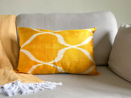 Silk Ikat Yellow Cushion Cover, Decorative Cushions 40x60
