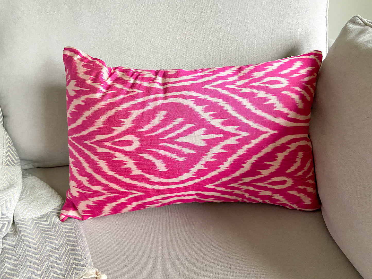 Silk Ikat Pink Cushion Cover, Decorative Cushions 40x60