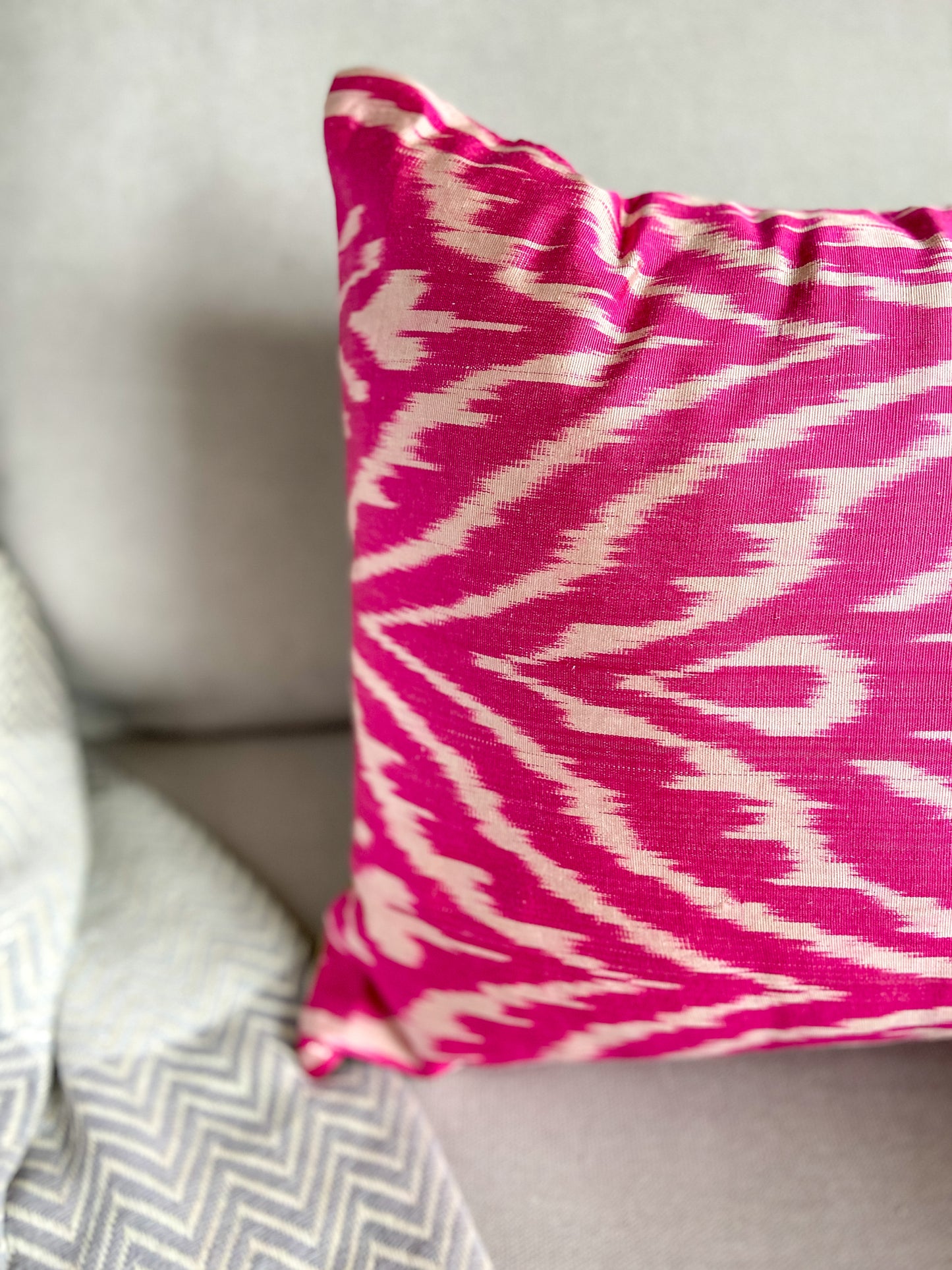 Silk Ikat Pink Cushion Cover, Decorative Cushions 40x60