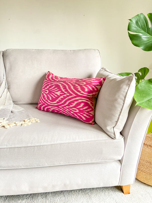 Silk Ikat Pink Cushion Cover, Decorative Cushions 40x60
