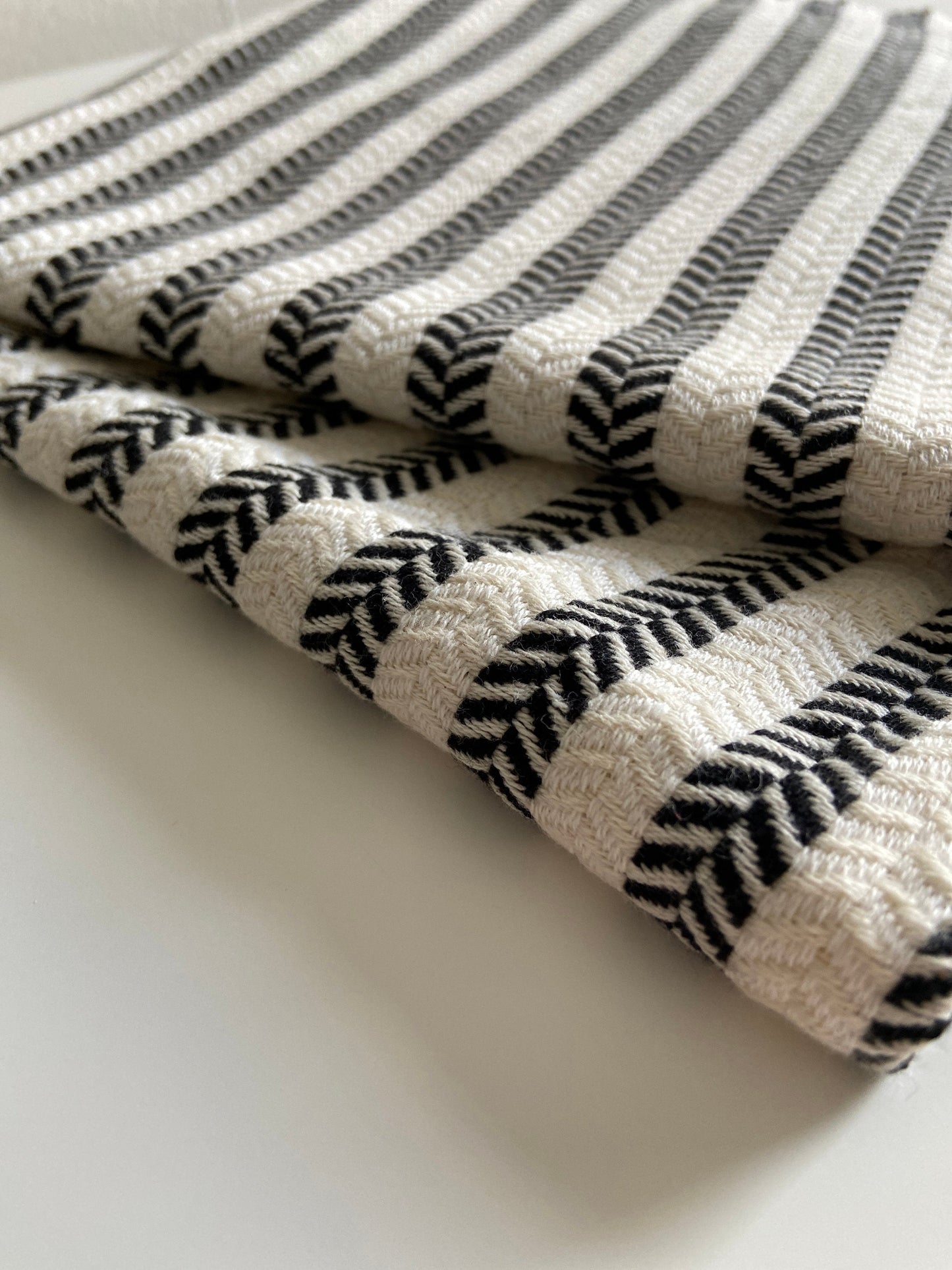 Striped Design Black Hand Towel - Kitchen Towel - Bathroom Hand Towel - Cotton Towel