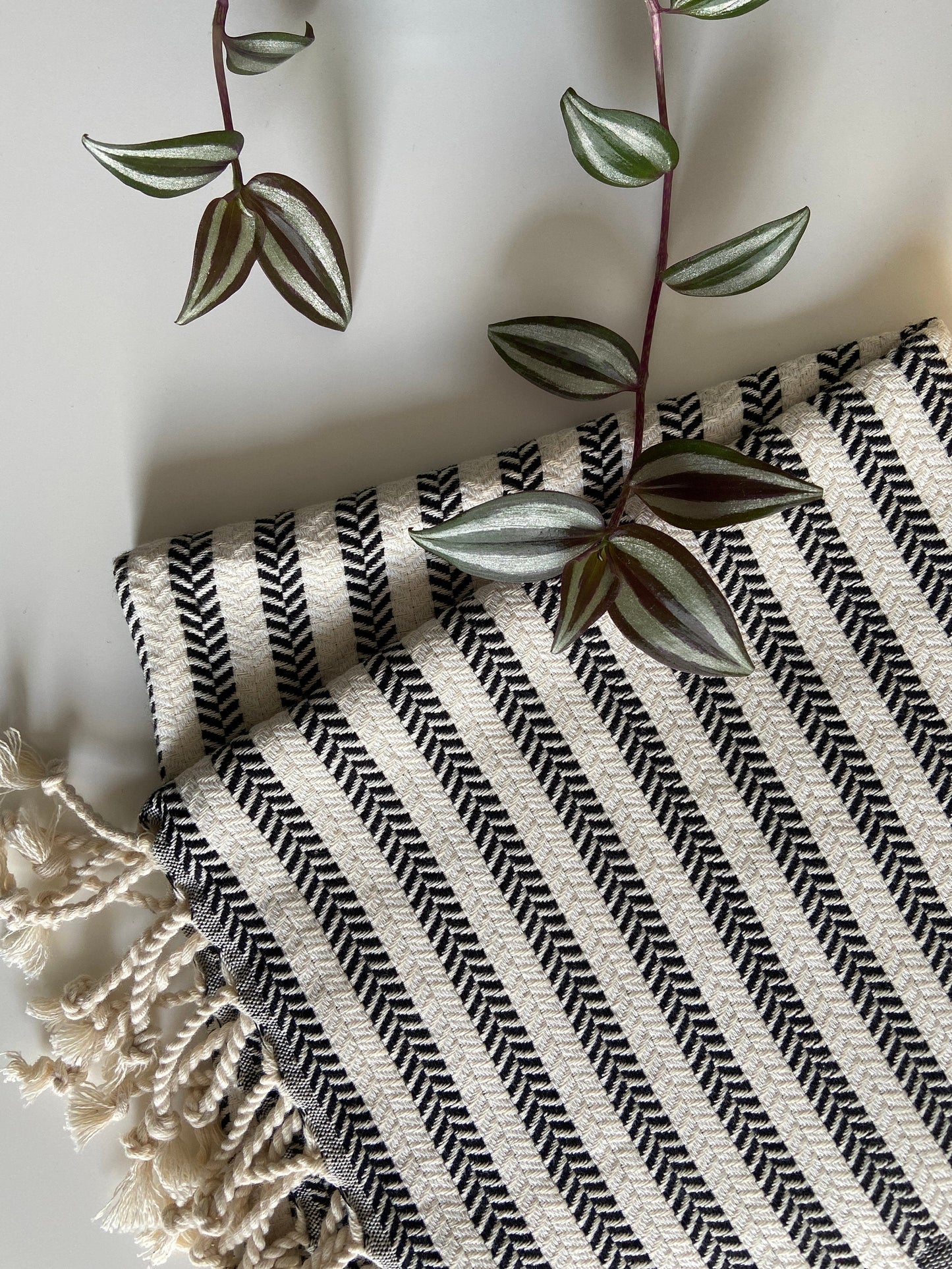 Striped Design Black Hand Towel - Kitchen Towel - Bathroom Hand Towel - Cotton Towel