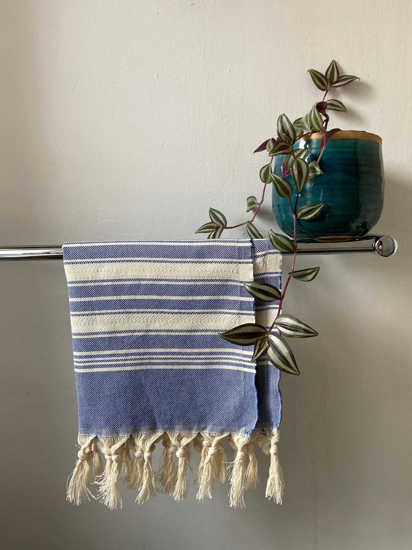 Striped Design Tea Towel - Blue Kitchen Towel - Bathroom Hand Towel - Cotton Towel