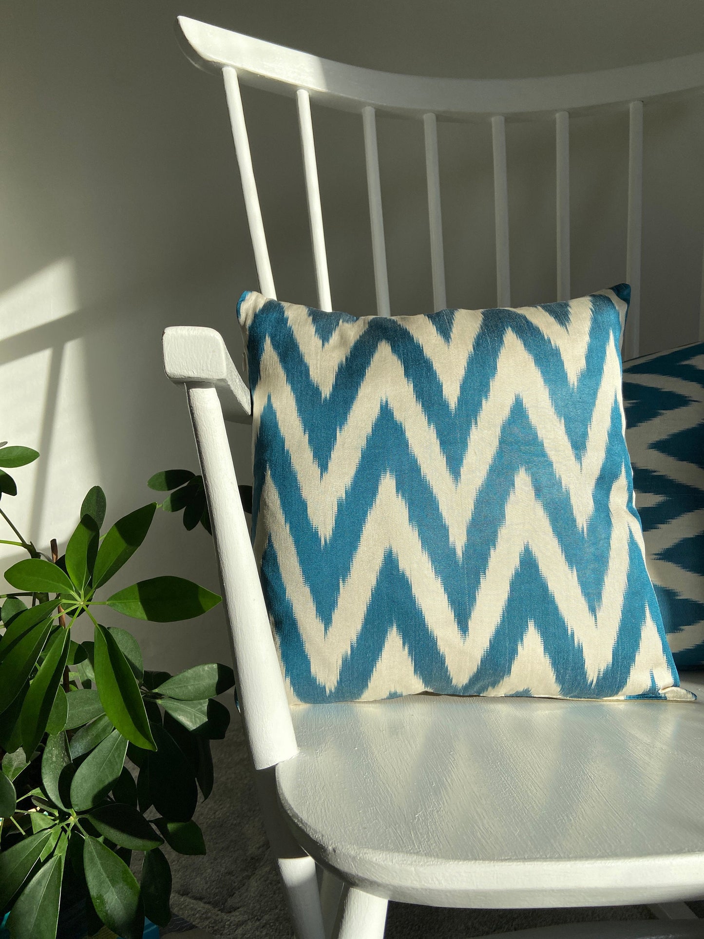 Silk Ikat Cushion Cover, Zigzag Cushion Cover, Blue Silk Ikat Cushion Cover, Decorative Cushion Covers, Cushion Covers, Cushion Cover 40x40
