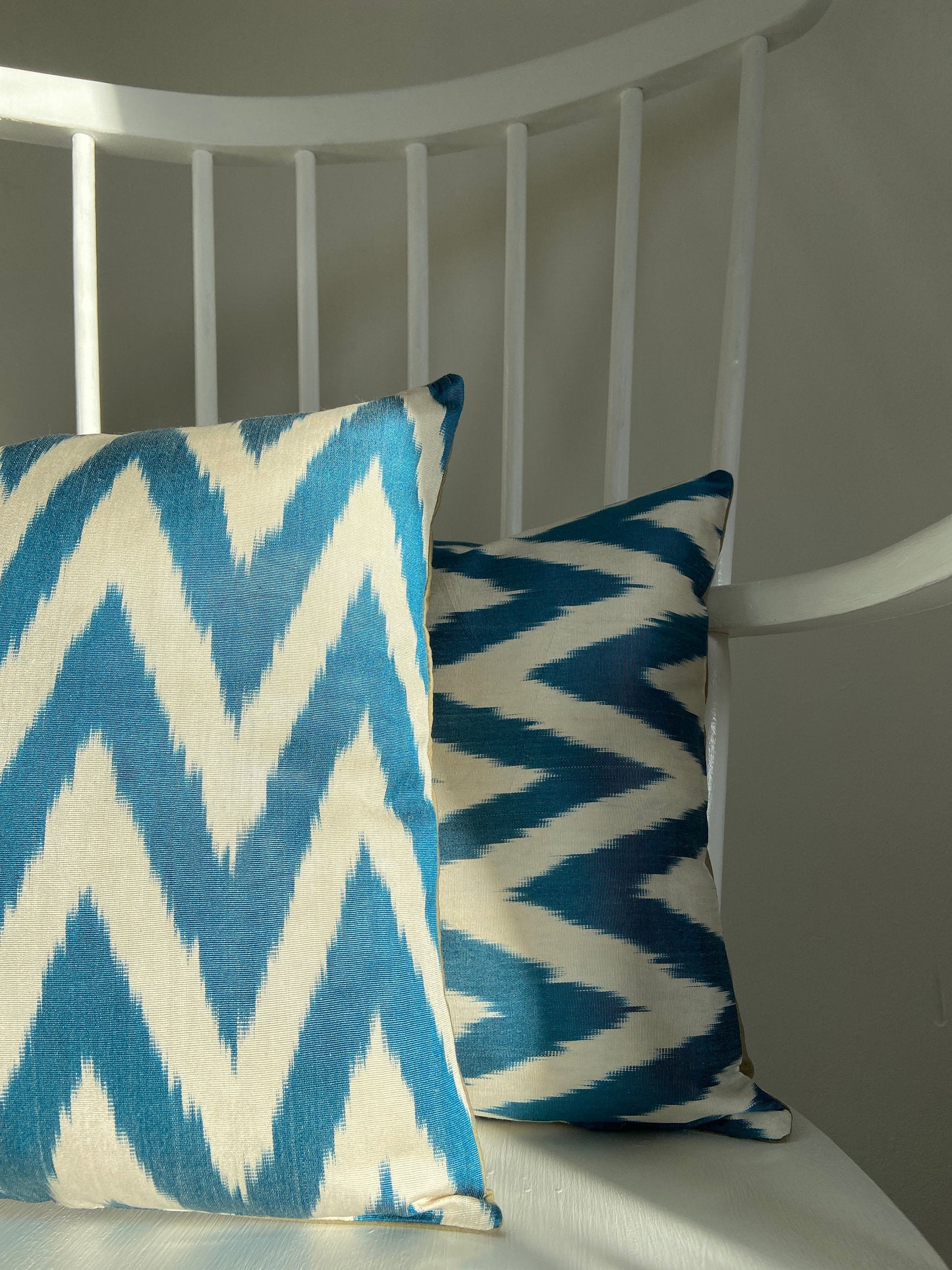 Silk Ikat Cushion Cover, Zigzag Cushion Cover, Blue Silk Ikat Cushion Cover, Decorative Cushion Covers, Cushion Covers, Cushion Cover 40x40