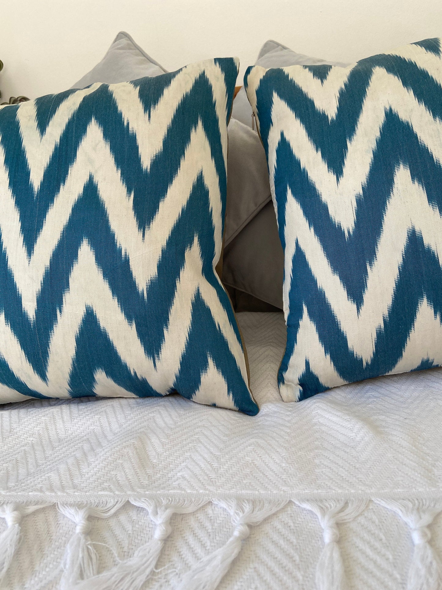 Silk Ikat Cushion Cover, Zigzag Cushion Cover, Blue Silk Ikat Cushion Cover, Decorative Cushion Covers, Cushion Covers, Cushion Cover 40x40