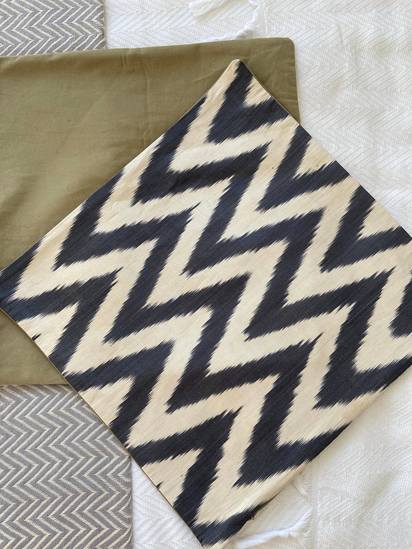 Silk Ikat Cushion Cover, Zigzag Cushion Cover, Black Silk Ikat Cushion Cover, Decorative Cushion Covers, Cushion Covers, Cushion Cover 40x40