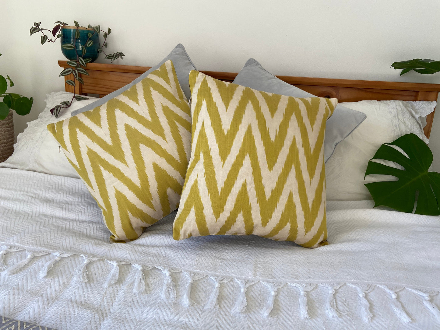 Silk Ikat Cushion Cover, Zigzag Cushion Cover, Yellow Ikat Cushion Cover, Decorative Cushion Covers, Cushion Covers, Cushion Cover 40x40