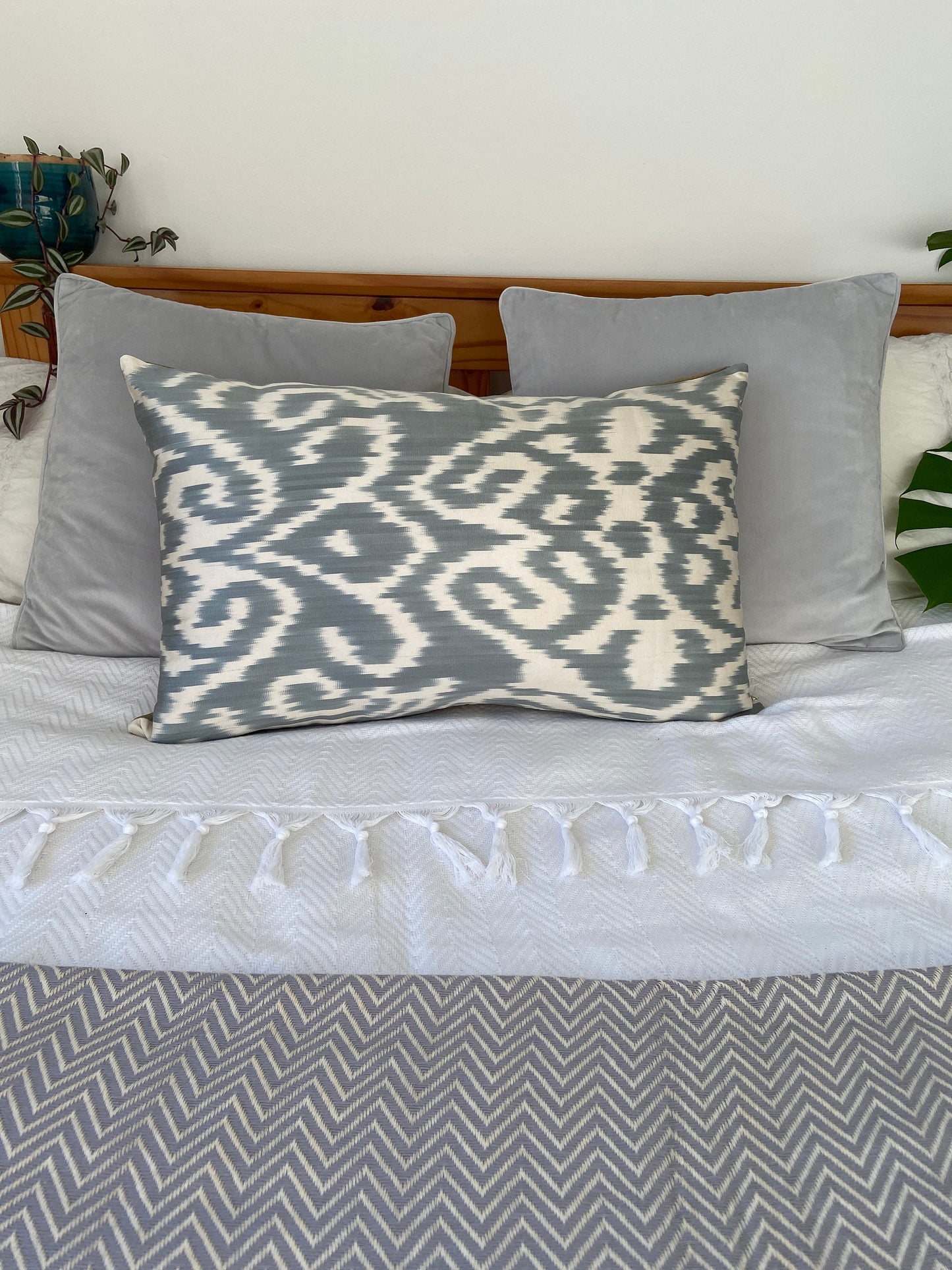 Silk Ikat Cushion Cover, Monochrome Cushions 40x60