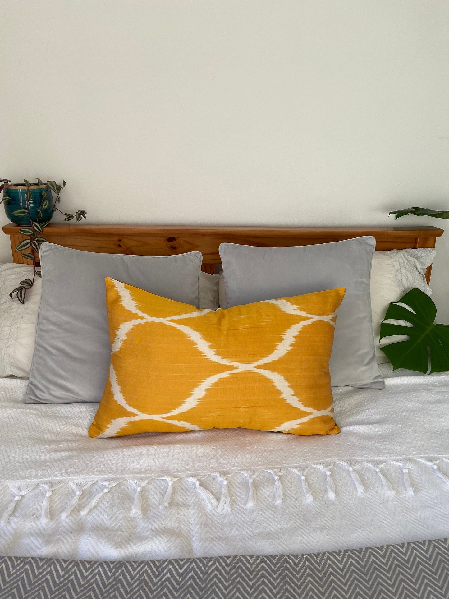 Silk Ikat Yellow Cushion Cover, Decorative Cushions 40x60
