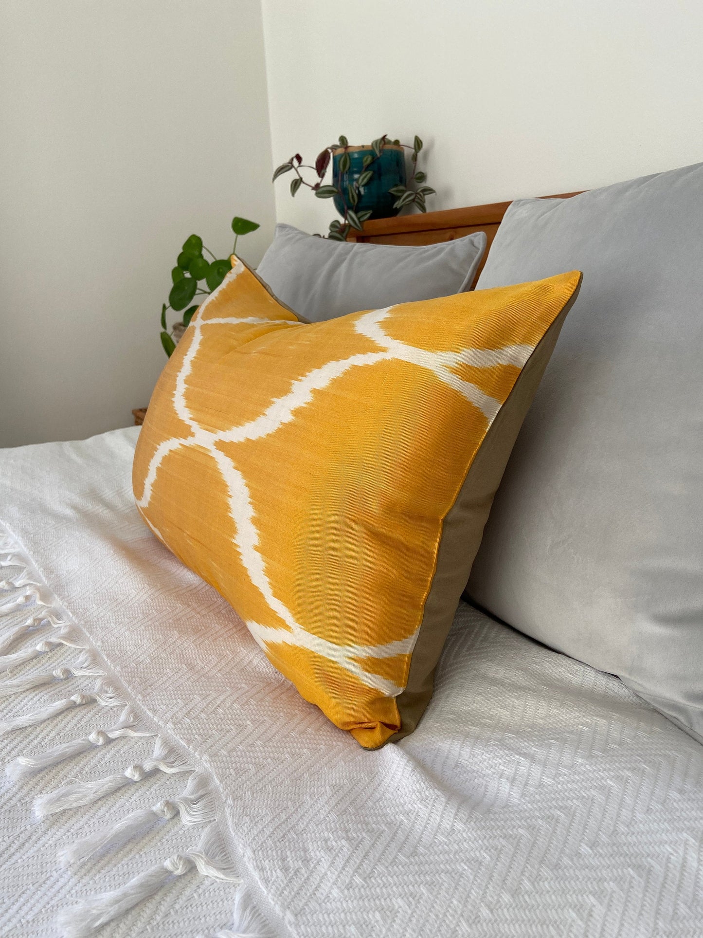 Silk Ikat Yellow Cushion Cover, Decorative Cushions 40x60
