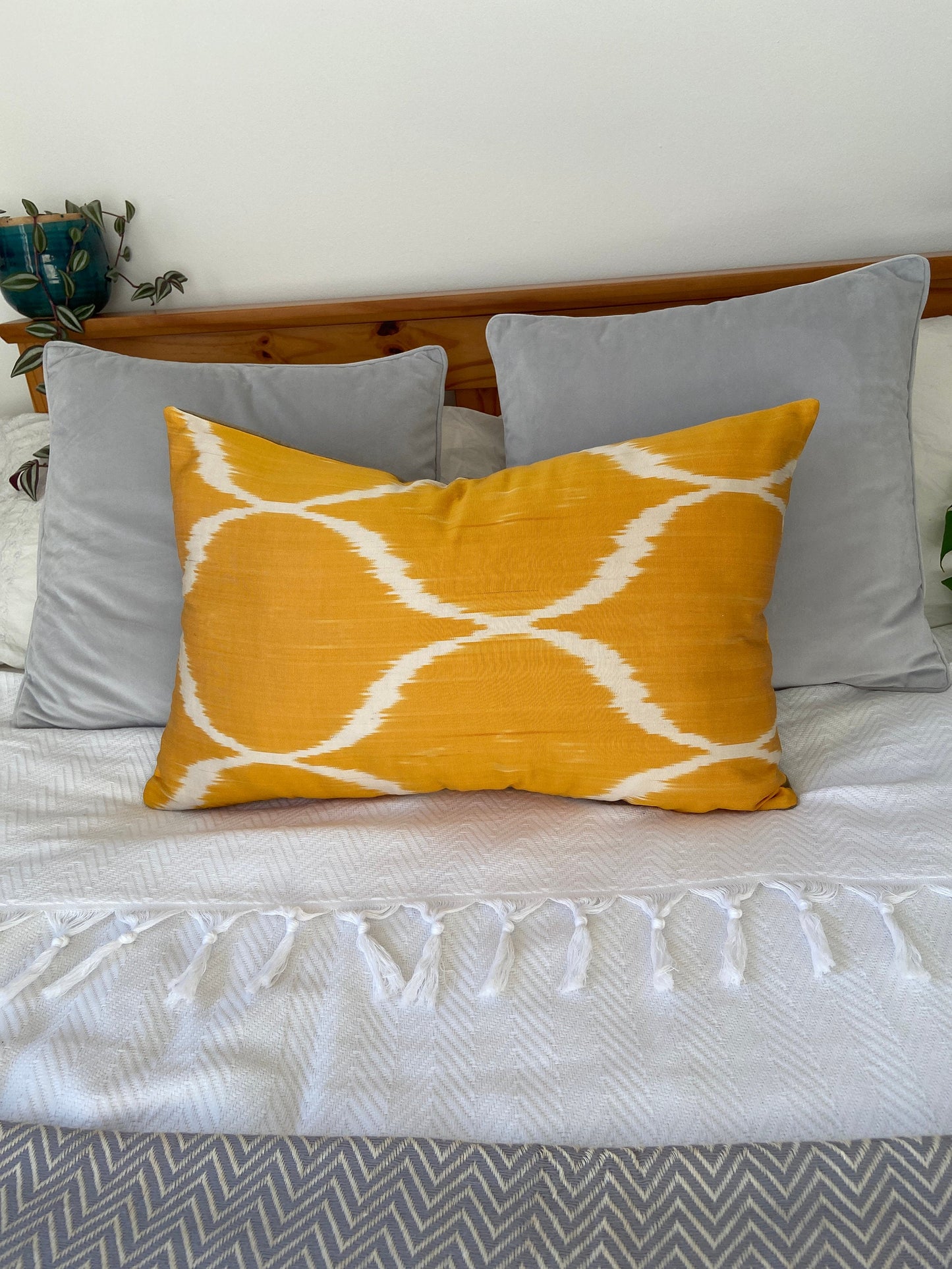 Silk Ikat Yellow Cushion Cover, Decorative Cushions 40x60