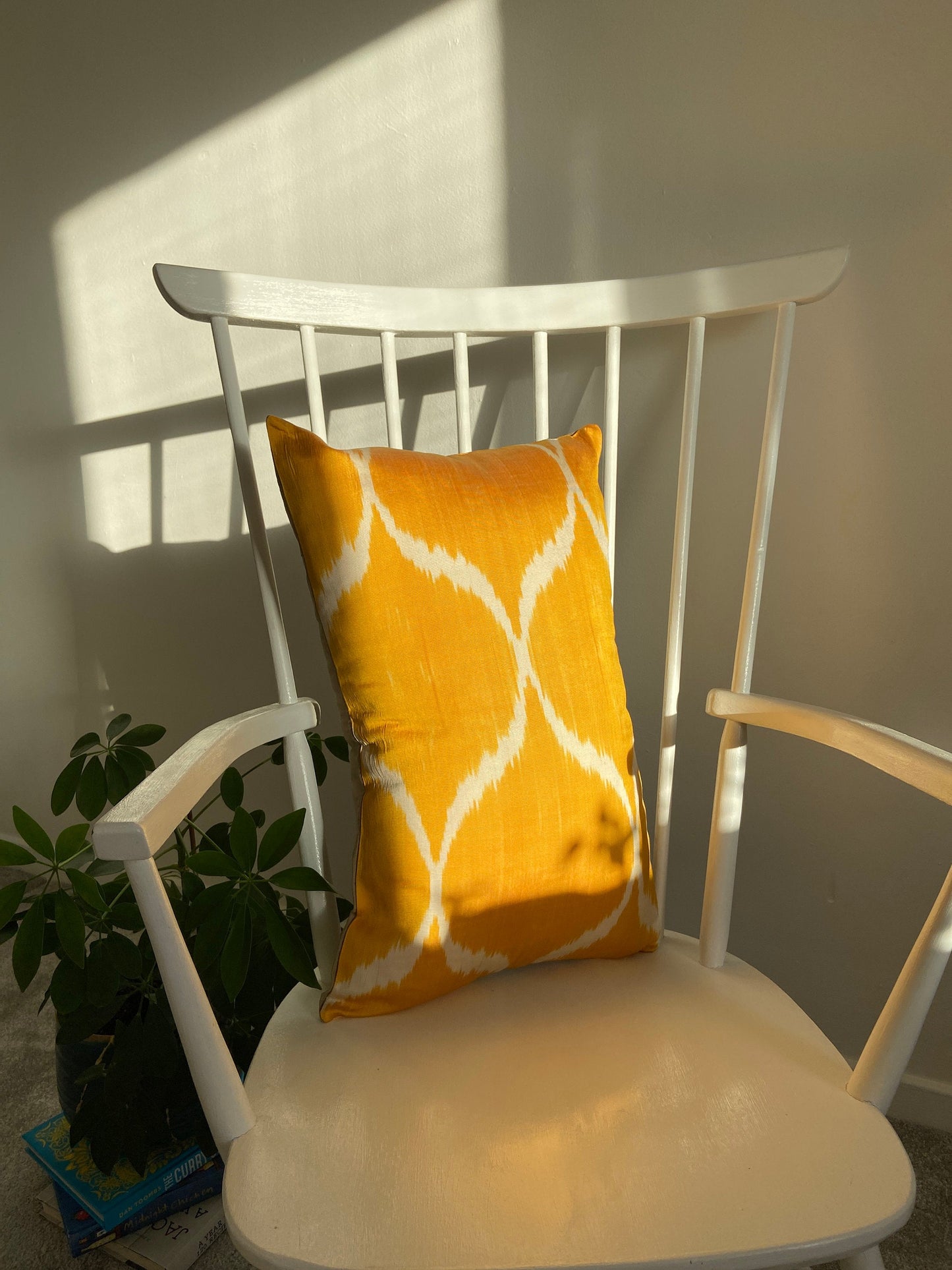 Silk Ikat Yellow Cushion Cover, Decorative Cushions 40x60