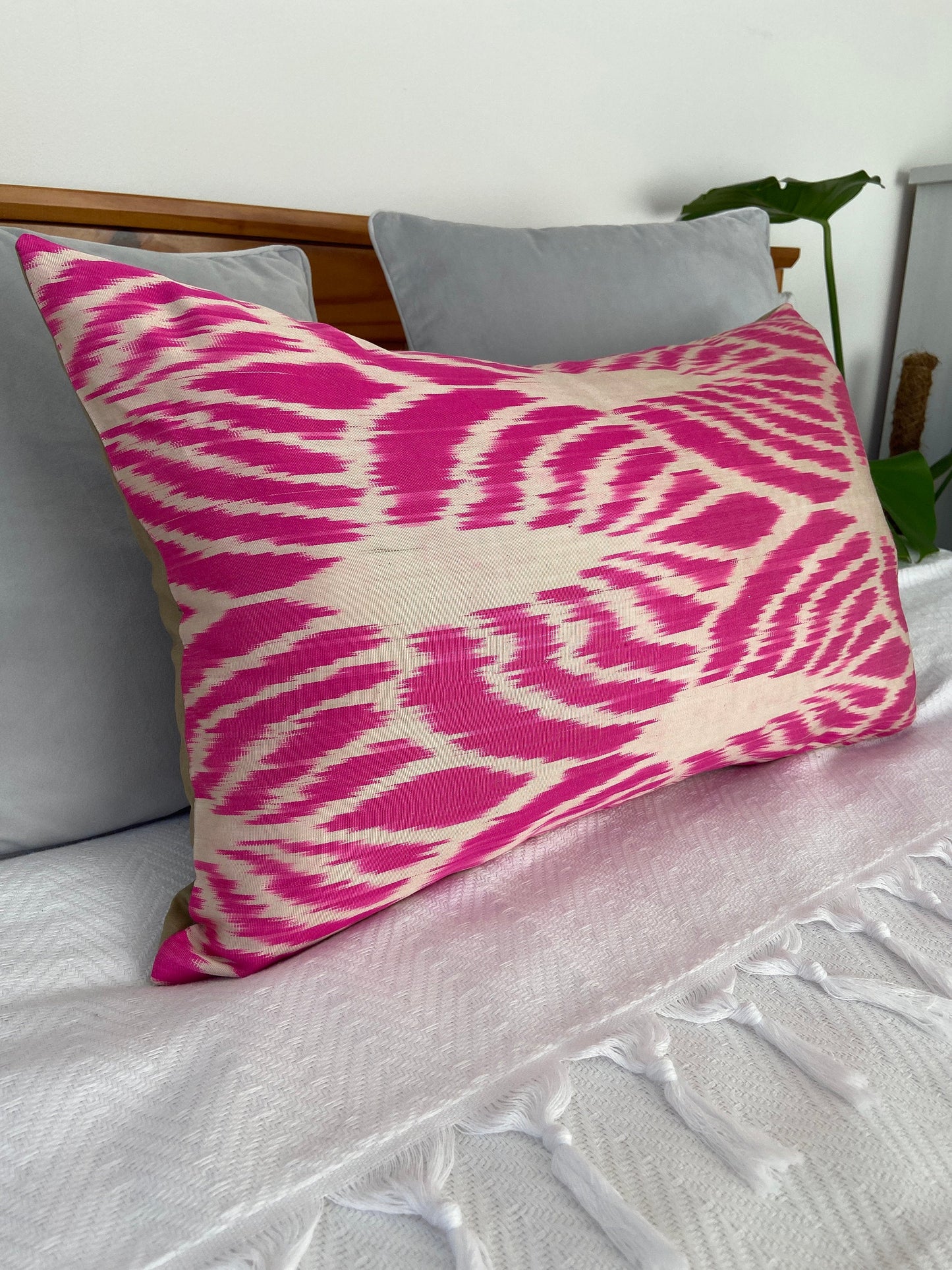 Silk Ikat Pink Cushion Cover, Decorative Cushions 40x60