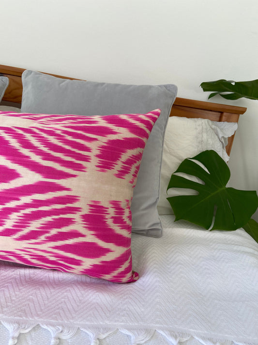 Silk Ikat Pink Cushion Cover, Decorative Cushions 40x60