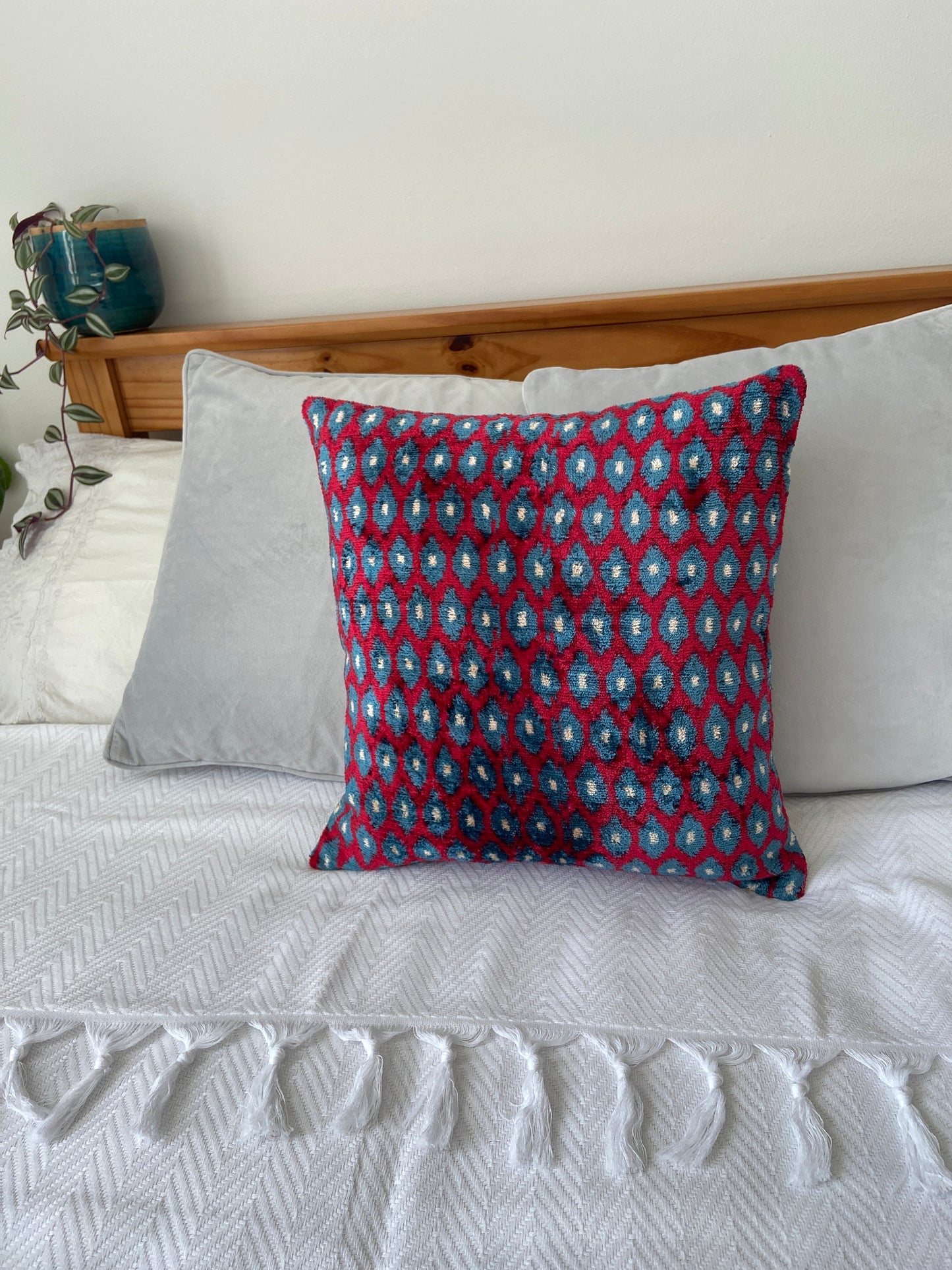 Velvet Red & Blue Cushion Cover, Decorative Cushions 40x40