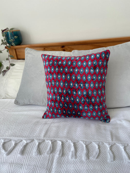 Velvet Red & Blue Cushion Cover, Decorative Cushions 40x40