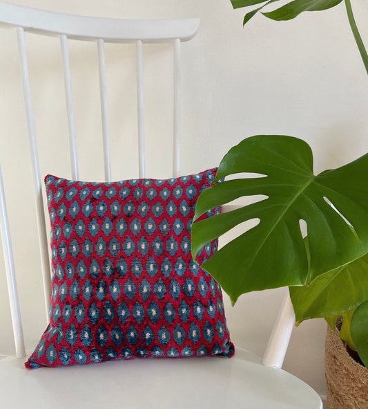 Velvet Red & Blue Cushion Cover, Decorative Cushions 40x40