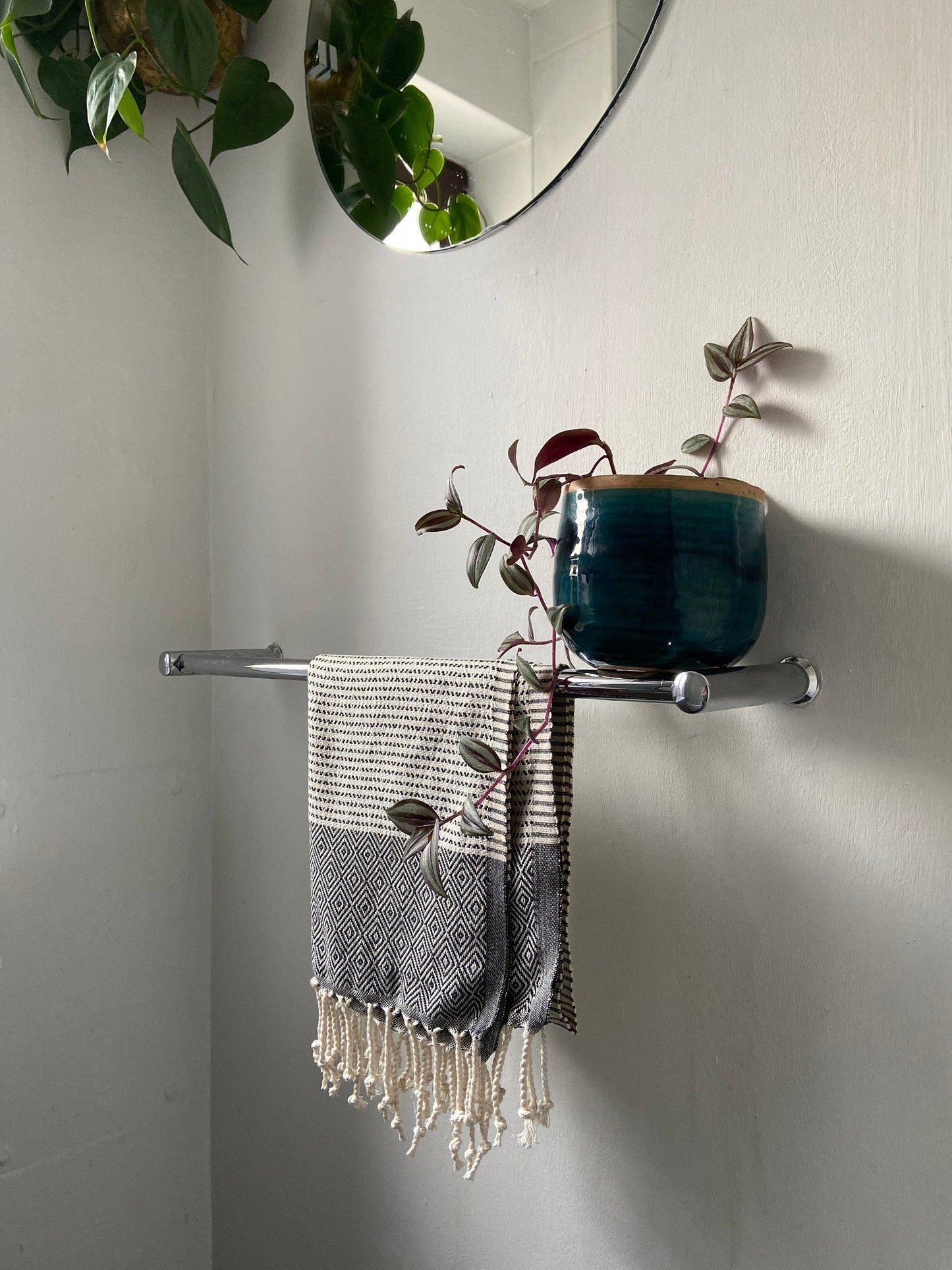 Diamond Striped Design Black Hand Towel - Kitchen Towel - Bathroom Hand Towel - Cotton Towel