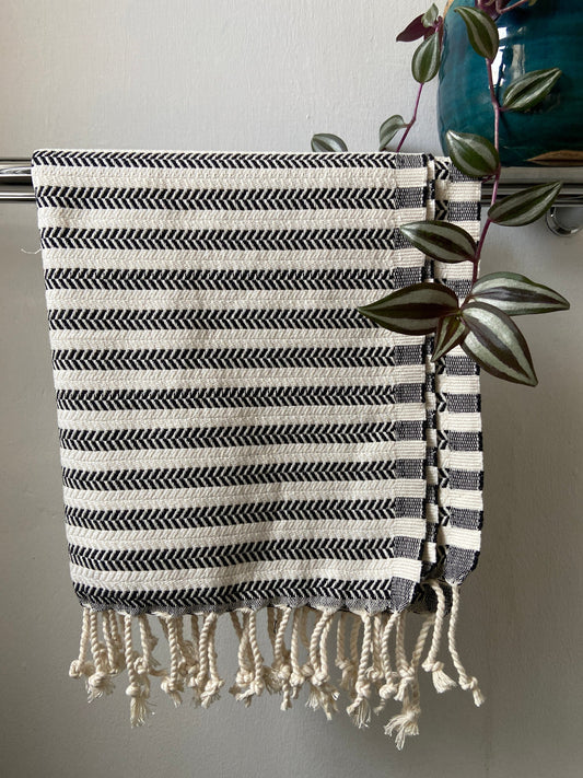 Black Striped Design Hand Towel - Kitchen Towel - Bathroom Hand Towel - Cotton Towel