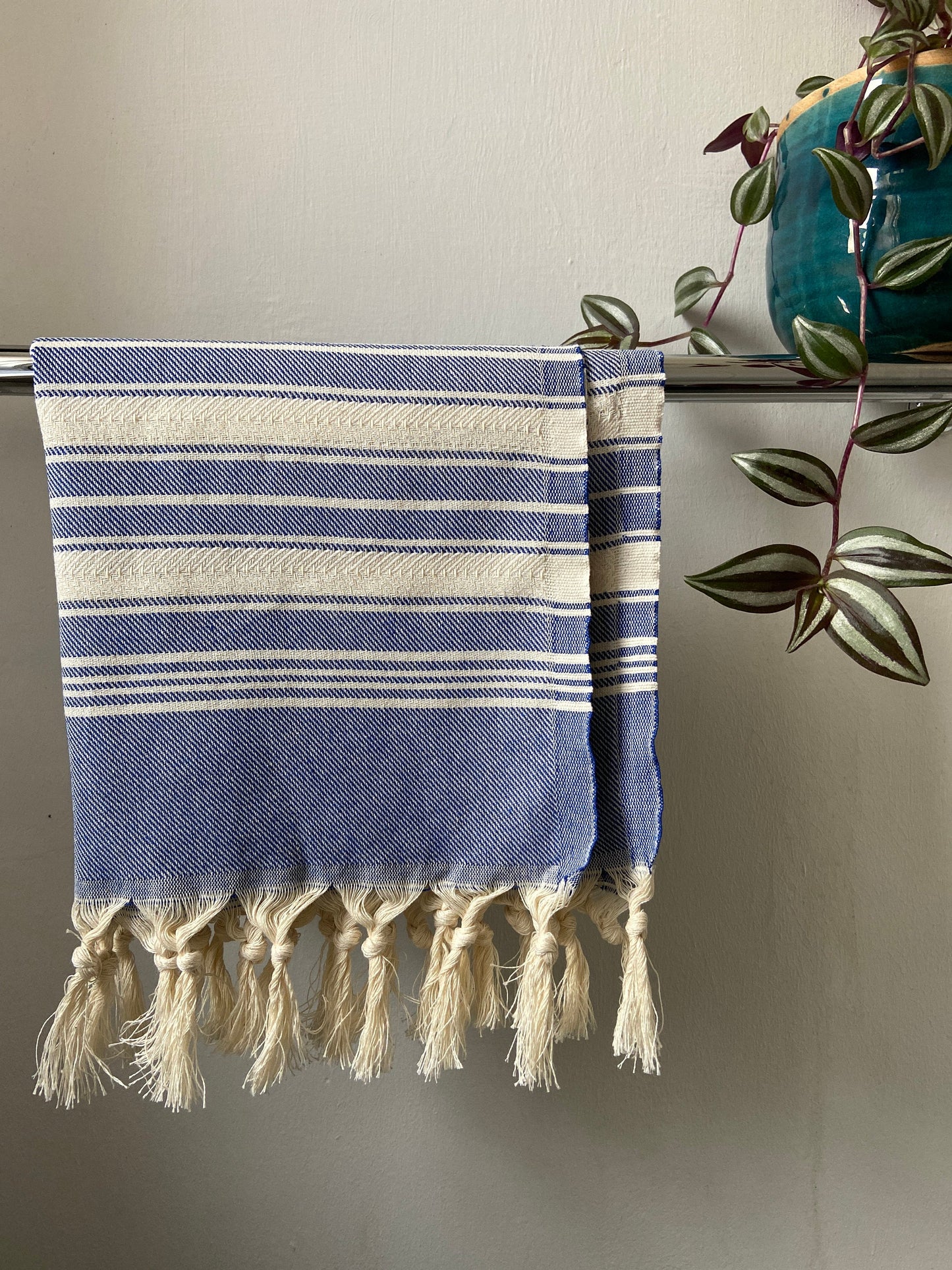 Striped Design Tea Towel - Blue Kitchen Towel - Bathroom Hand Towel - Cotton Towel