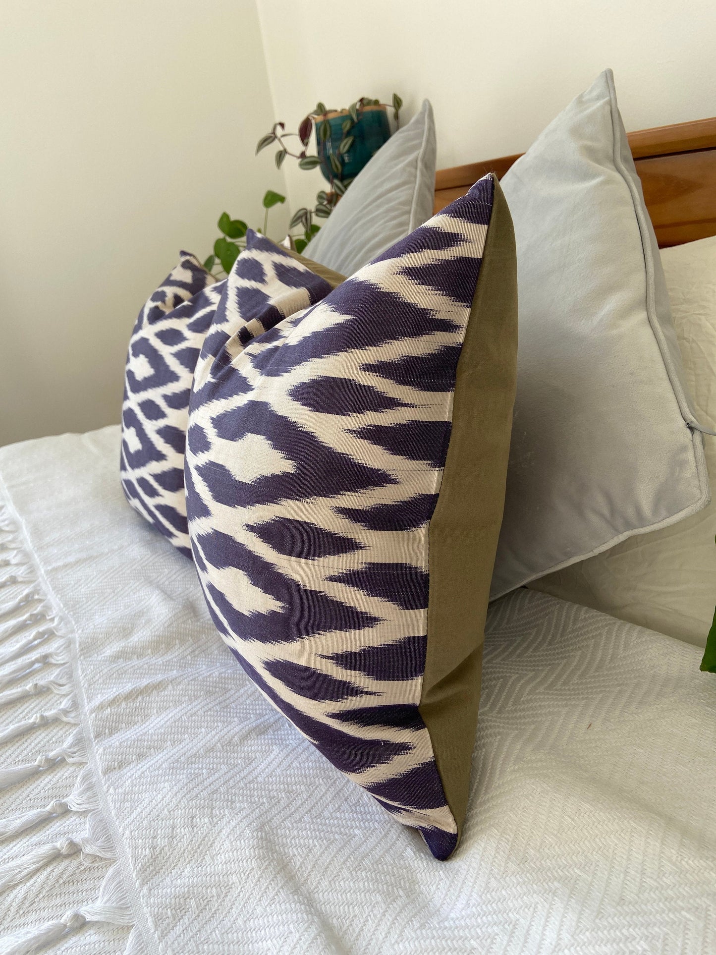 Silk Ikat Cushion Cover, Diamond Cushion Cover, Indigo Cushion Cover, Decorative Cushion Covers, Cushion Covers, Cushion Cover 40x40