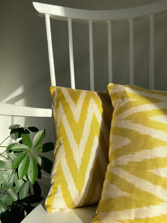 Silk Ikat Cushion Cover, Zigzag Cushion Cover, Yellow Ikat Cushion Cover, Decorative Cushion Covers, Cushion Covers, Cushion Cover 40x40