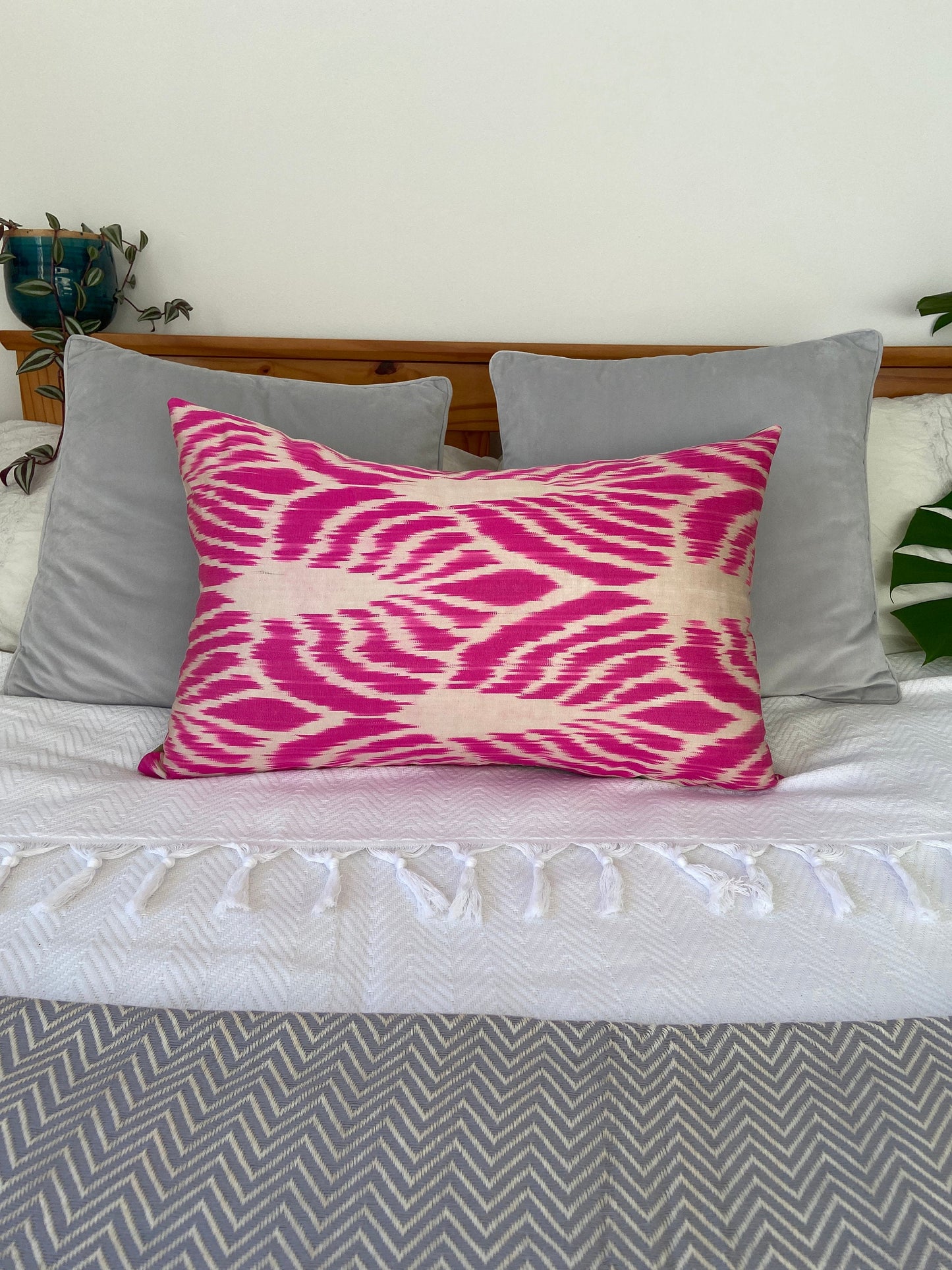 Silk Ikat Pink Cushion Cover, Decorative Cushions 40x60