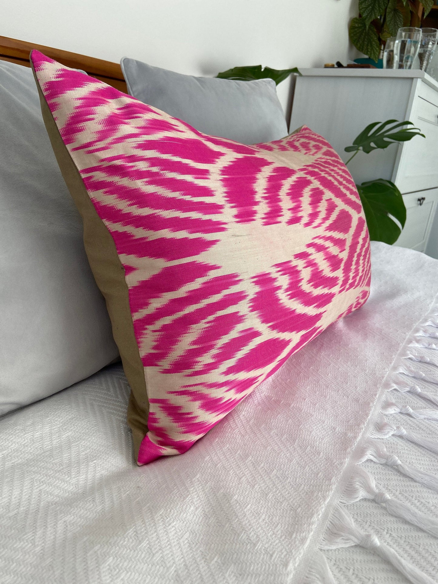 Silk Ikat Pink Cushion Cover, Decorative Cushions 40x60