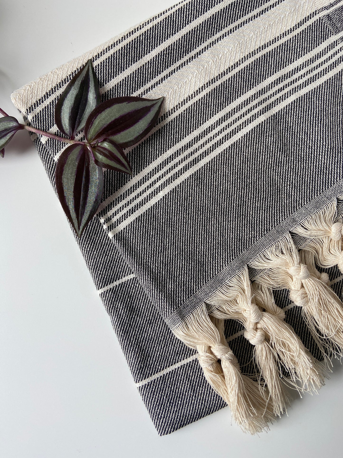 Striped Design Tea Towel - Black Kitchen Towel - Bathroom Hand Towel - Cotton Towel