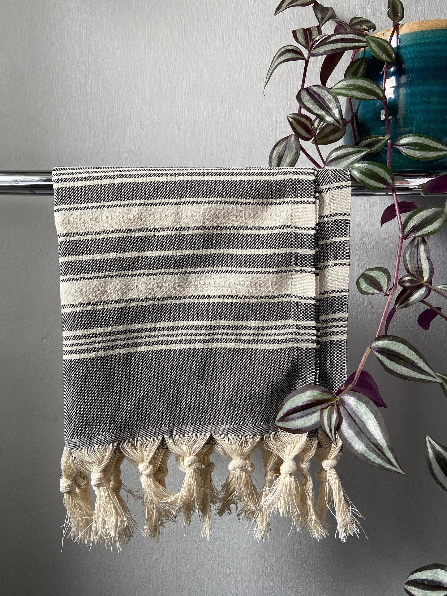 Striped Design Tea Towel - Black Kitchen Towel - Bathroom Hand Towel - Cotton Towel