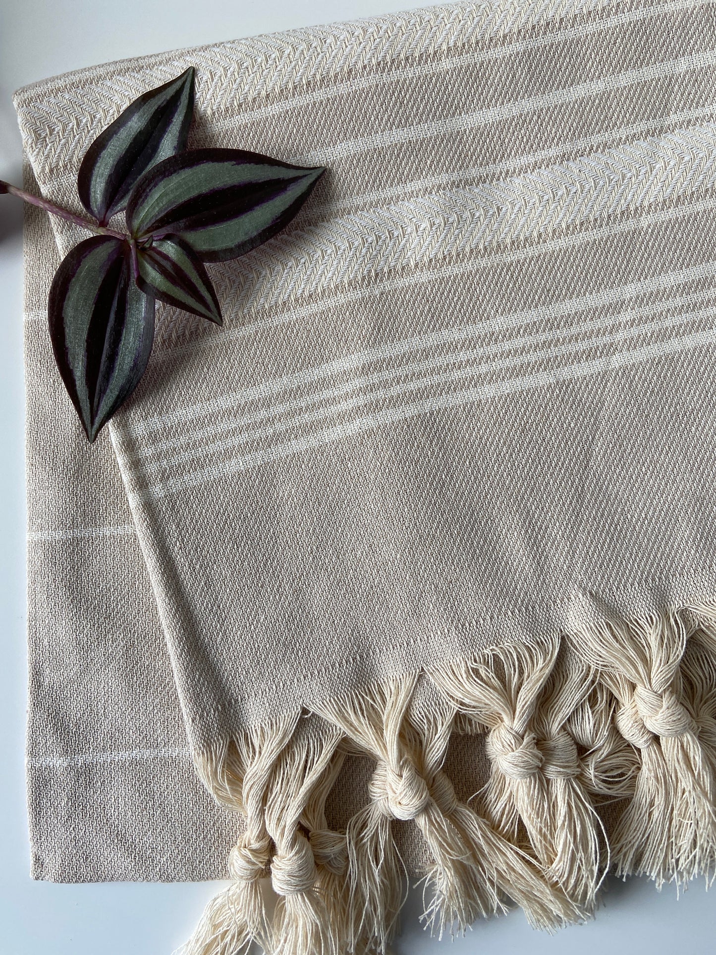 Striped Design Tea Towel - Cream Kitchen Towel - Bathroom Hand Towel - Cotton Towel