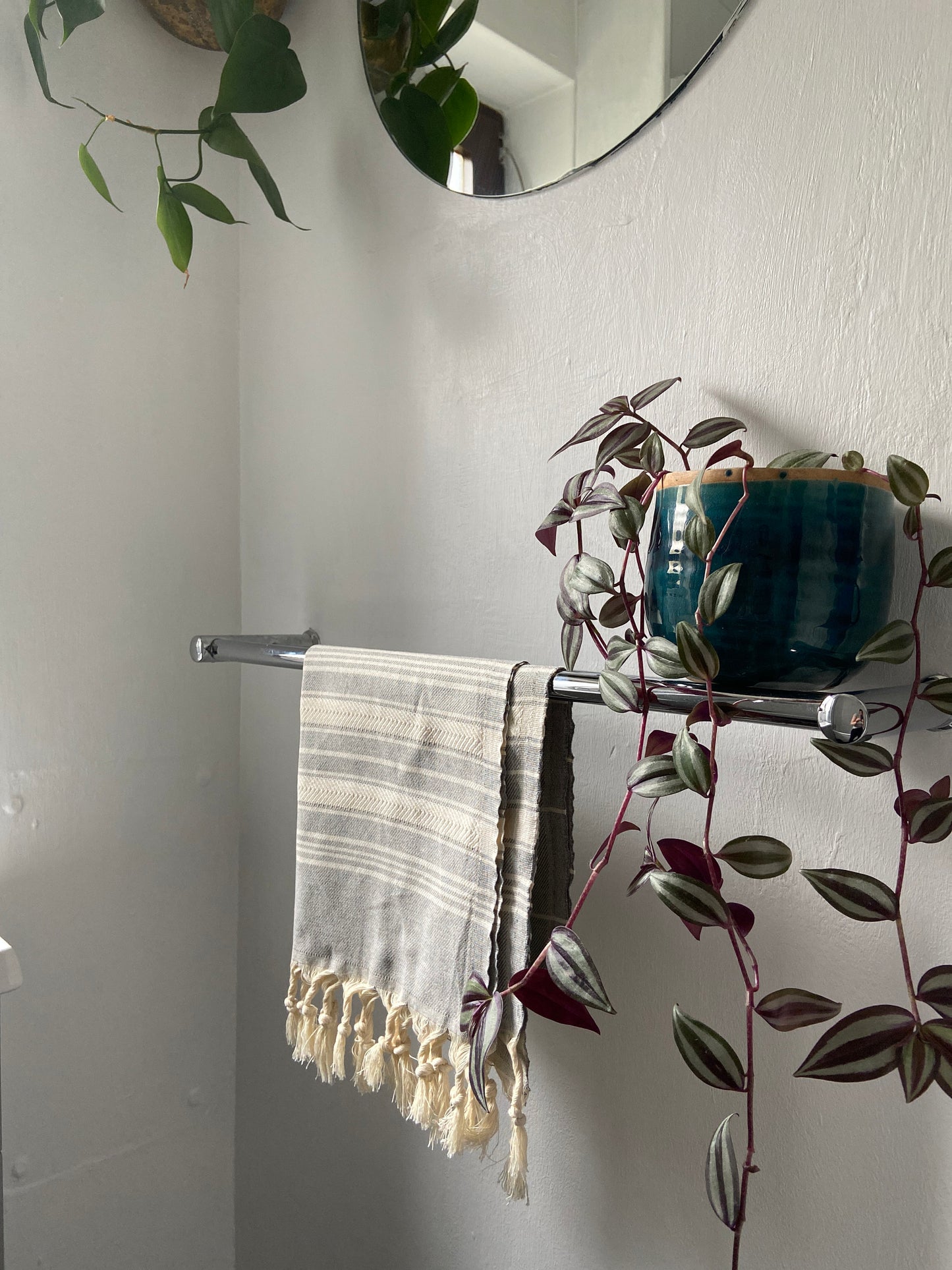 Striped Design Tea Towel - Grey Kitchen Towel - Bathroom Hand Towel - Cotton Towel
