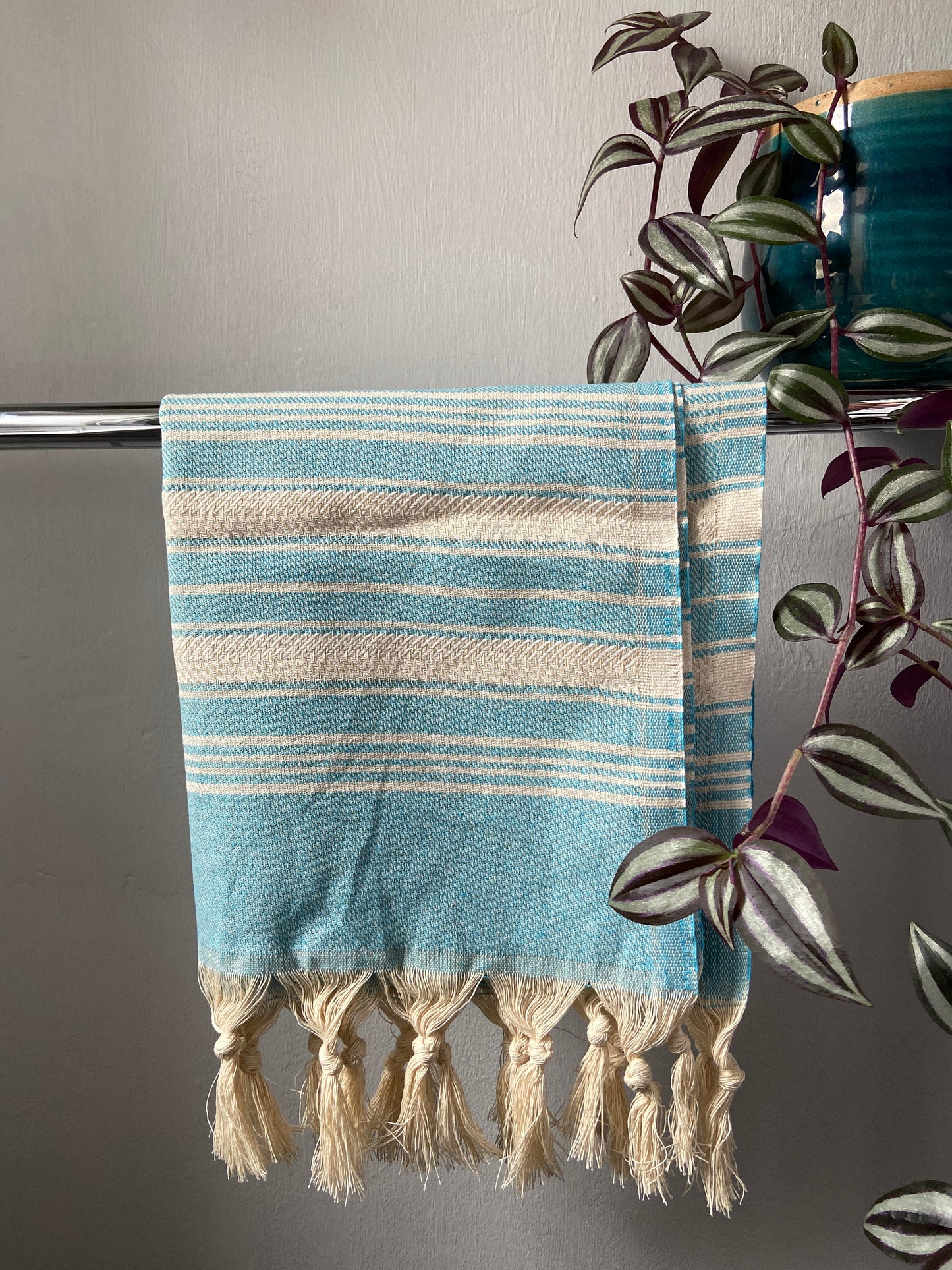 Striped Design Tea Towel - Turquoise Kitchen Towel - Bathroom Hand Towel - Cotton Towel