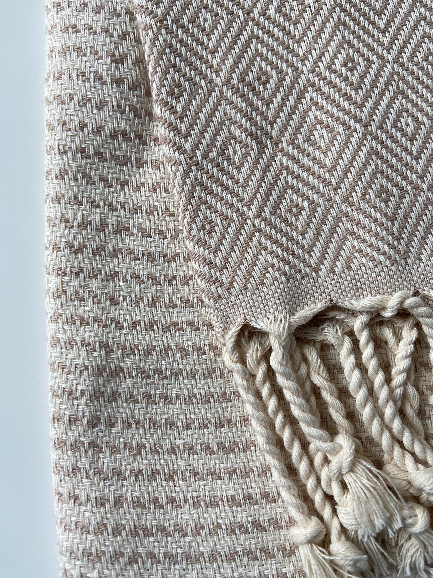 Diamond Striped Design Cream Hand Towel - Kitchen Towel - Bathroom Hand Towel - Cotton Towel