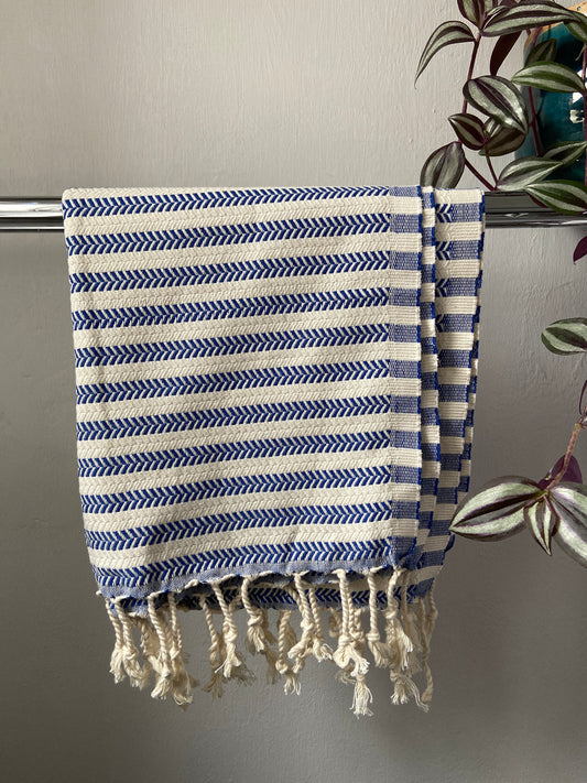 Striped Design Blue Hand Towel - Kitchen Towel - Bathroom Hand Towel - Cotton Towel