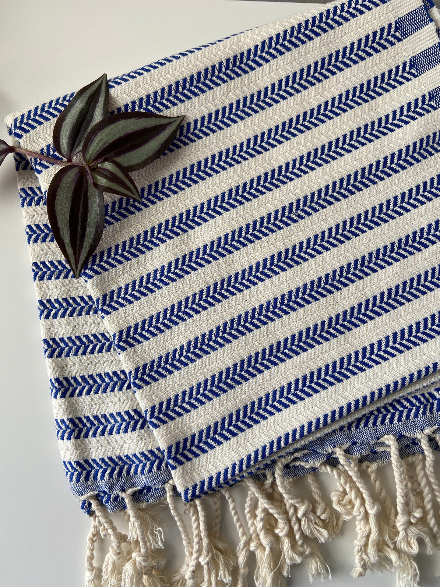 Striped Design Blue Hand Towel - Kitchen Towel - Bathroom Hand Towel - Cotton Towel