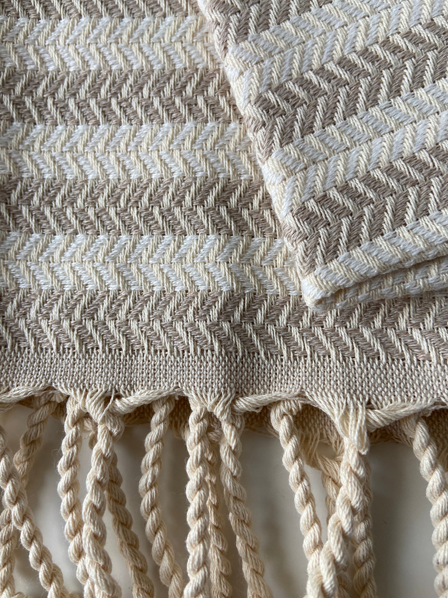 Striped Design Cream Hand Towel - Kitchen Towel - Bathroom Hand Towel - Cotton Towel