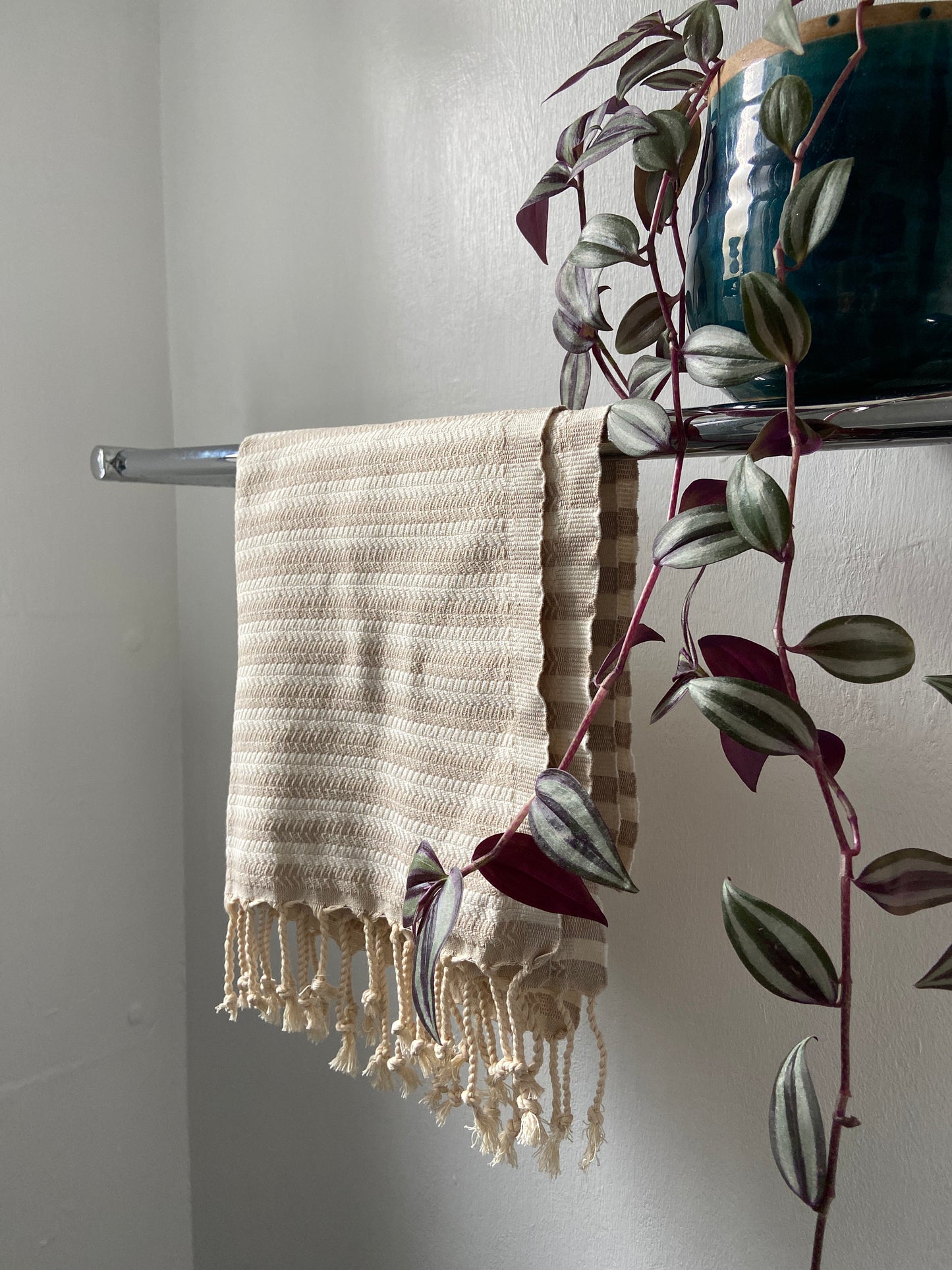 Striped Design Cream Hand Towel - Kitchen Towel - Bathroom Hand Towel - Cotton Towel
