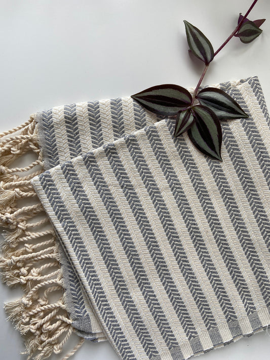 Striped Design Grey Hand Towel - Kitchen Towel - Bathroom Hand Towel - Cotton Towel