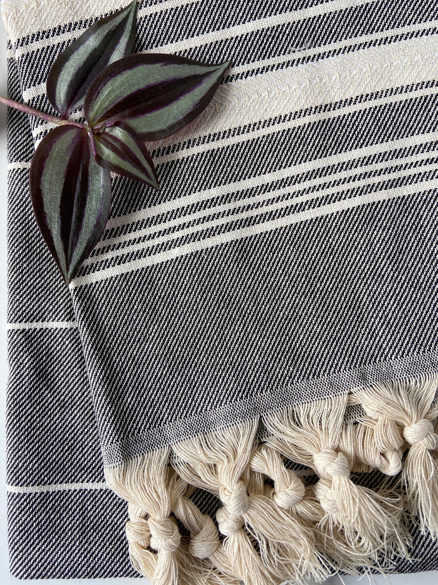 Striped Design Tea Towel - Black Kitchen Towel - Bathroom Hand Towel - Cotton Towel