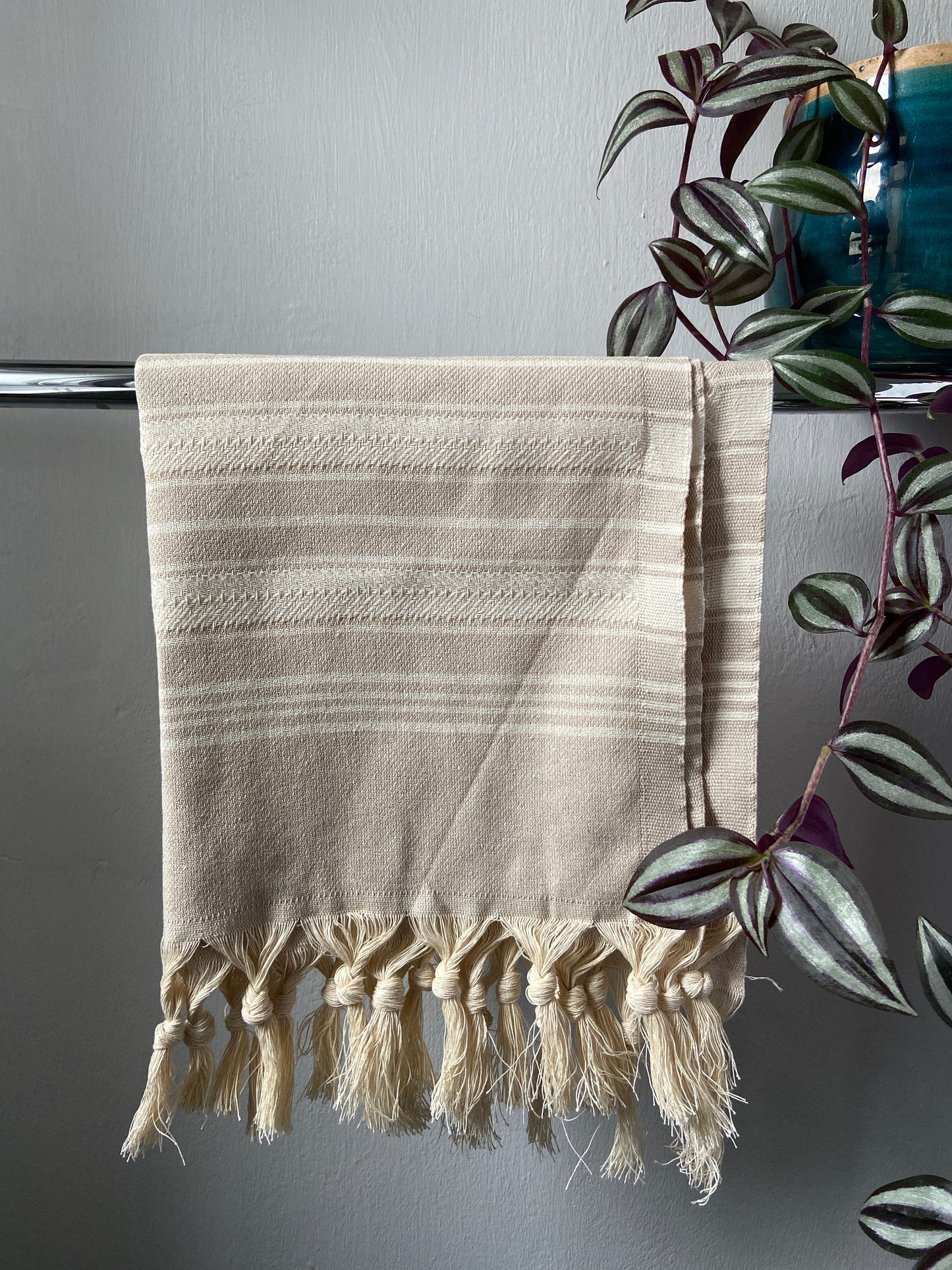 Striped Design Tea Towel - Cream Kitchen Towel - Bathroom Hand Towel - Cotton Towel