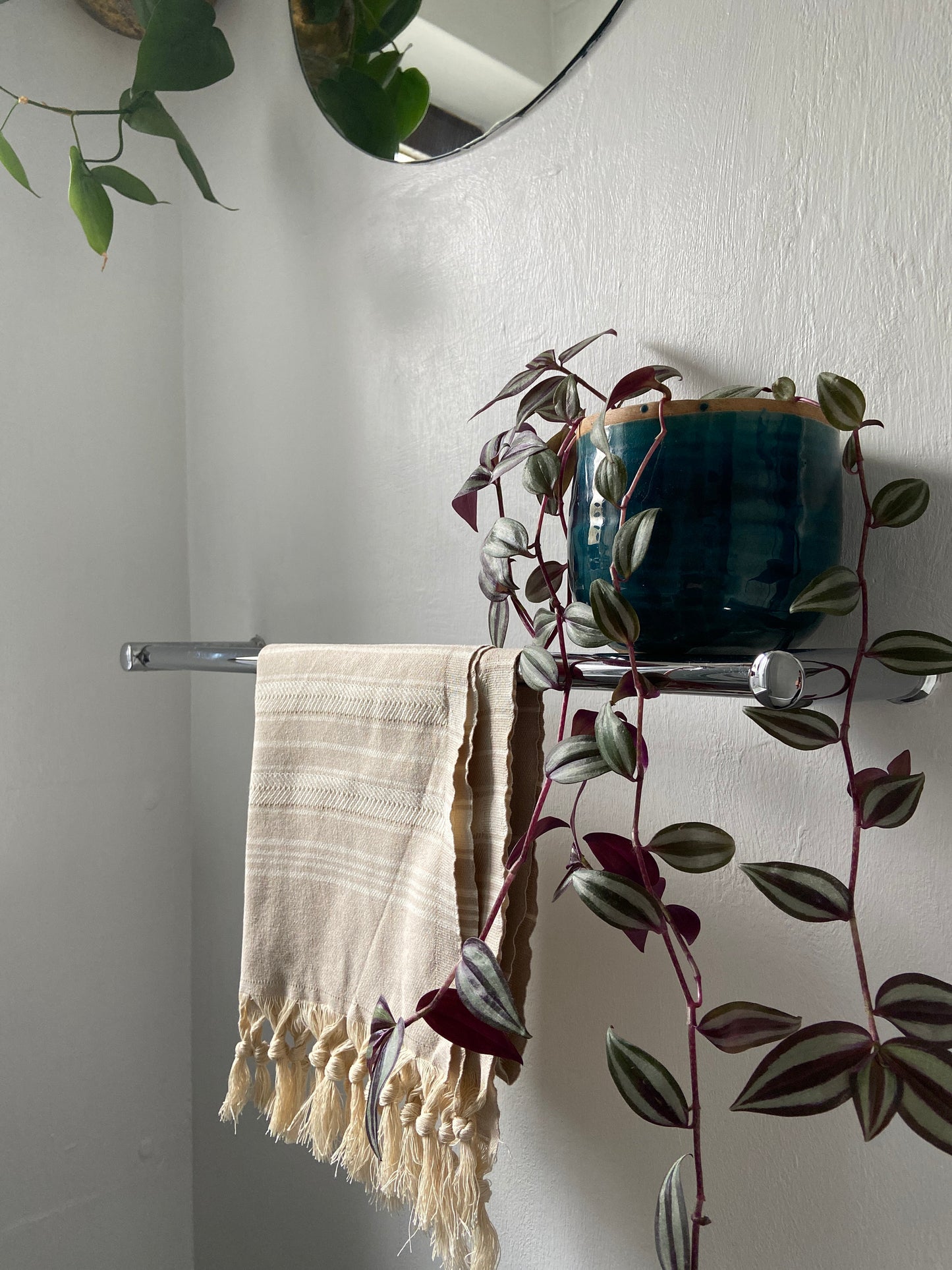 Striped Design Tea Towel - Cream Kitchen Towel - Bathroom Hand Towel - Cotton Towel